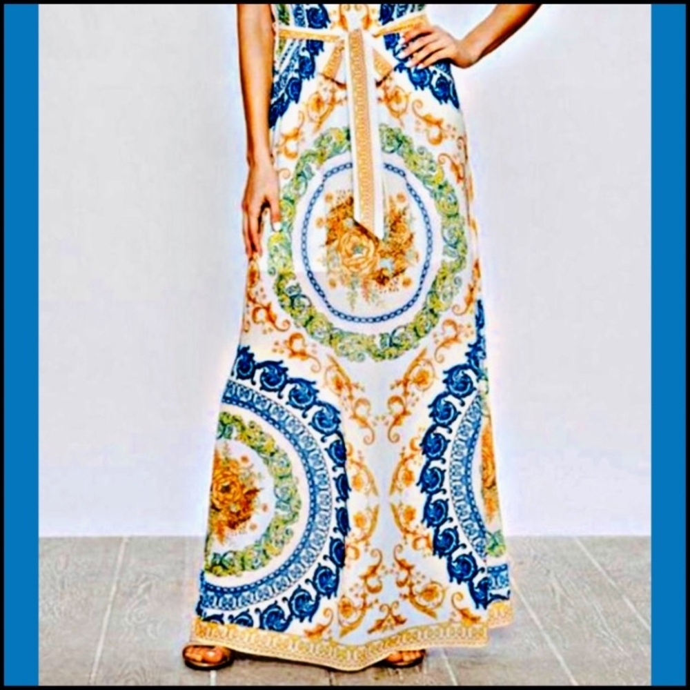 Jealous Tomato Baroque Print Halter A-line Maxi Dress S - Picture 2 of 9